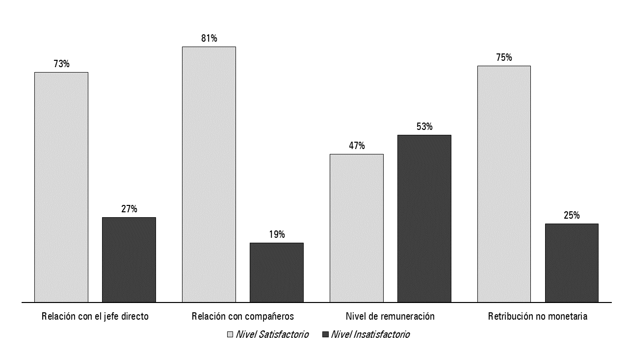 Nivel de satisfacci&oacute;n por dimensi&oacute;n de felicidad laboral.
