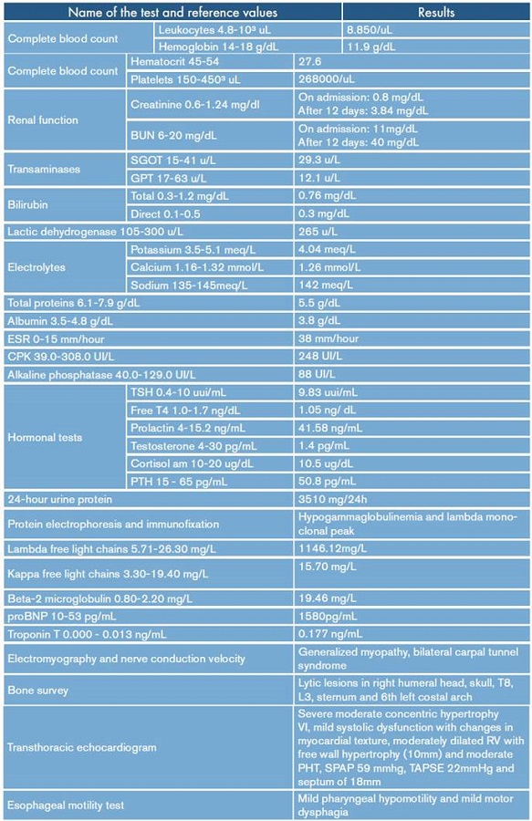 Summary of the main paraclinical tests of the case.