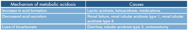 Mechanisms of metabolic acidosis.