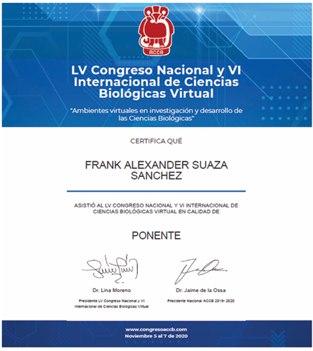  Presentaci�n como ponente del VI Internacional de Ciencias Biol�gicas.