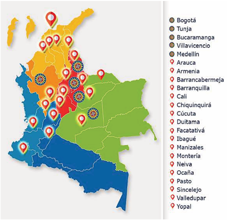 Mapa de presencia nacional 
							usta