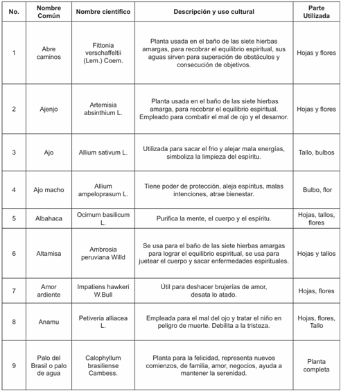Caracterizaci�n de los usos de las plantas ceremoniales comercializadas en las plazas Norte y Sur de la ciudad de Tunja