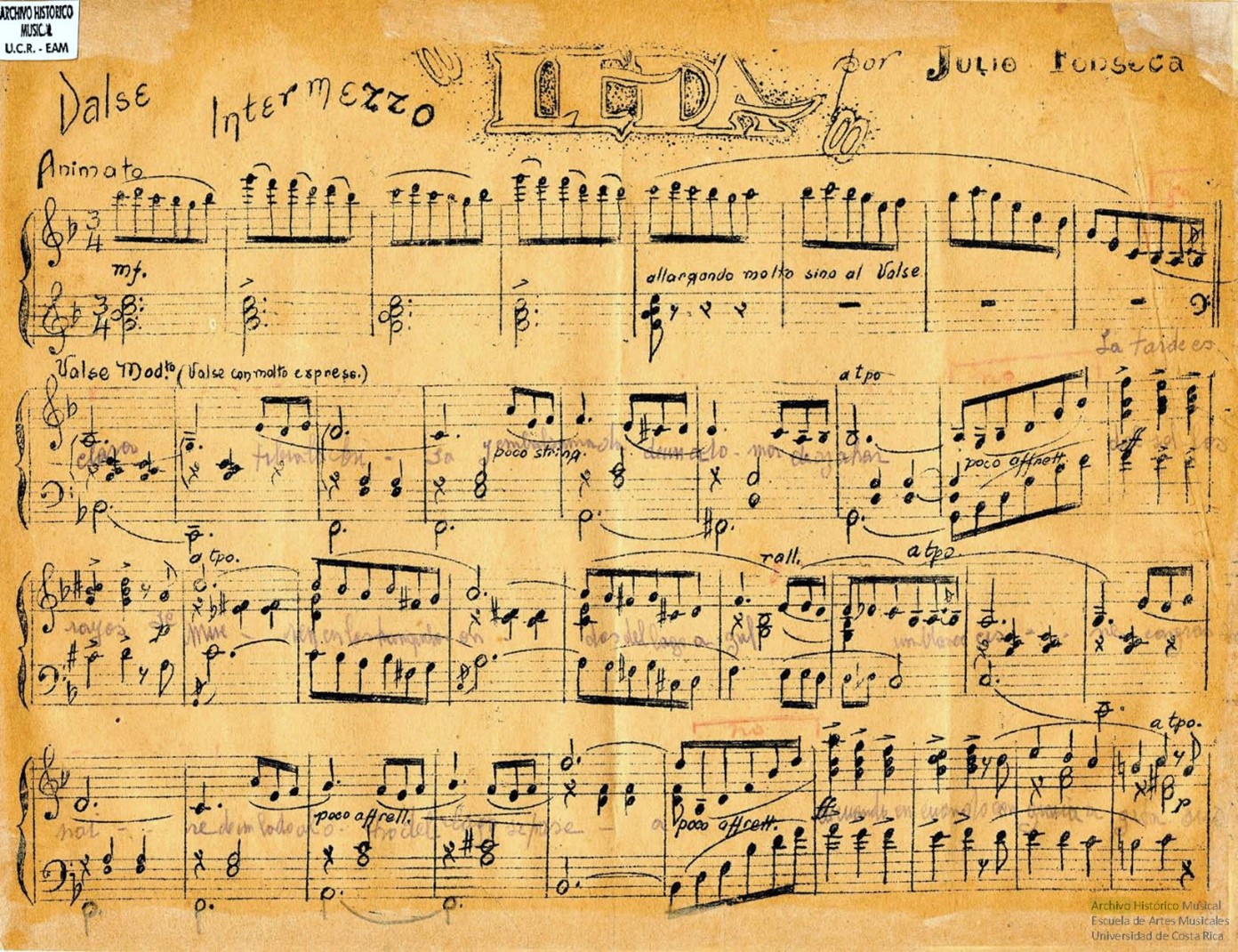 Partitura original de Julio Fonseca