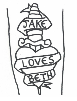 Corao e adaga no antebrao esquerdo de Jake