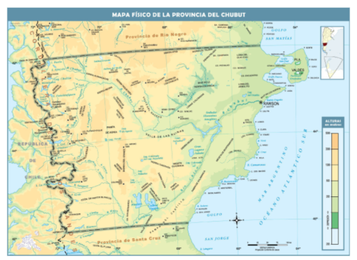 Mapa fsico del ro Chubut