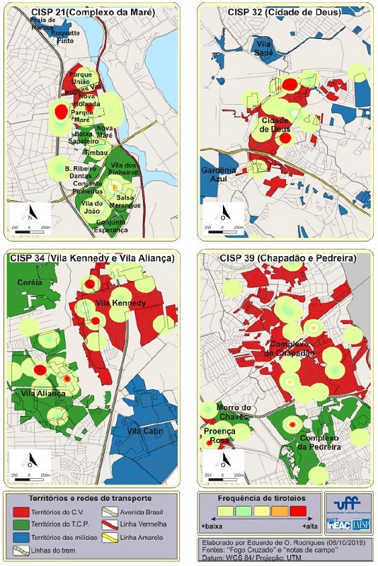 Tiroteios envolvendo agentes de segurança em quatro situações na cidade do Rio de Janeiro (janeiro-agosto 2019)