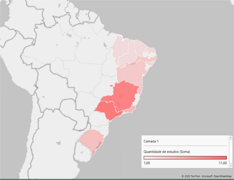 Publica&ccedil;&otilde;es entre 2011 e 2021 por unidade federativa