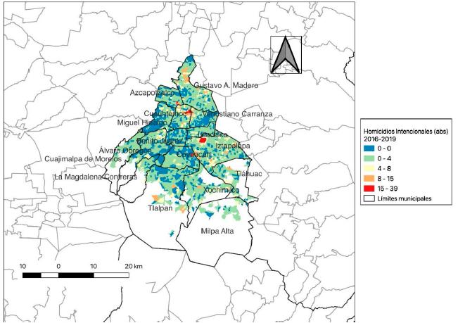 Distribui&ccedil;&atilde;o dos homic&iacute;dios na Cidade do M&eacute;xico