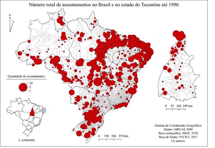 N&uacute;mero total de assentamentos no Brasil e Tocantins