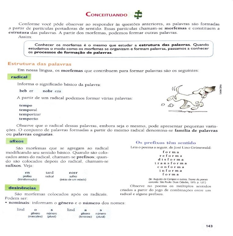 Seção Conceituando  do livro didático Português linguagens  relativas ao conteúdo Estrutura e formação de palavras