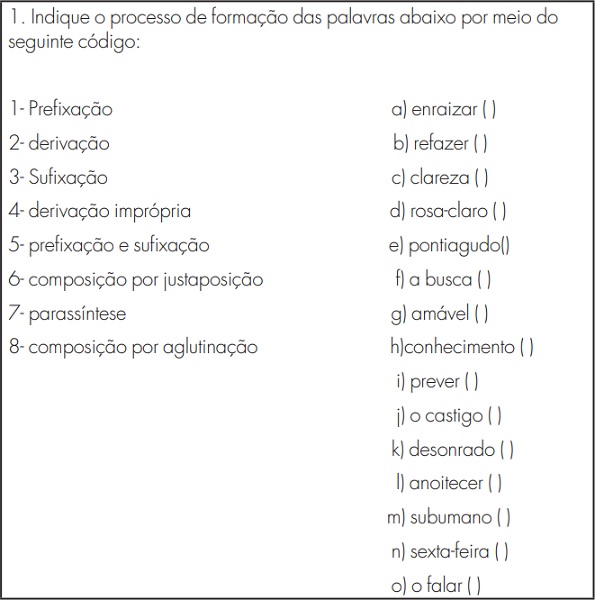 Exercício retirado  da internet- relativo à “estrutura e formação  de palavra  de palavras”