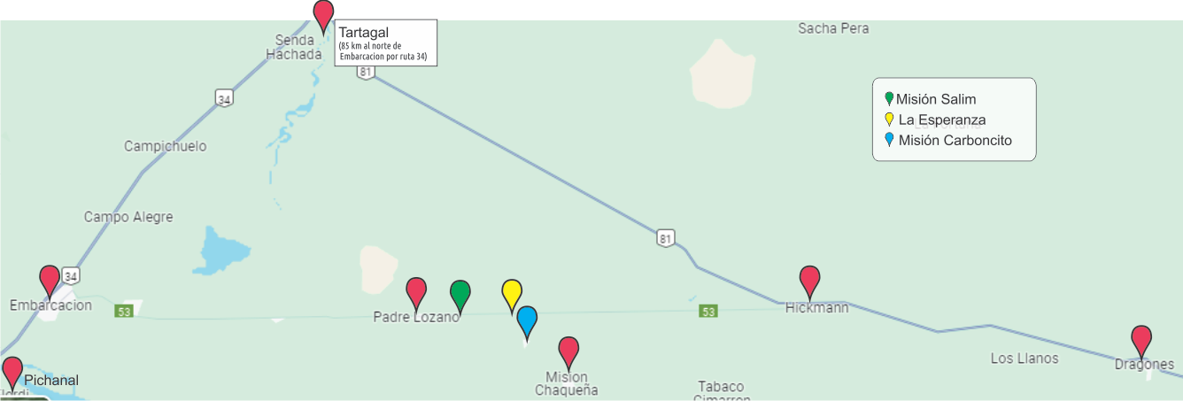 Mapa de las comunidades wich� beneficiarias del proyecto