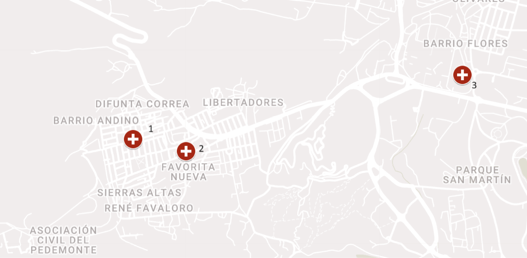 Ubicaci�n geogr�fica de los Centros de Atenci�n Primaria utilizados por la poblaci�n de &ldquo;La Favorita&rdquo;