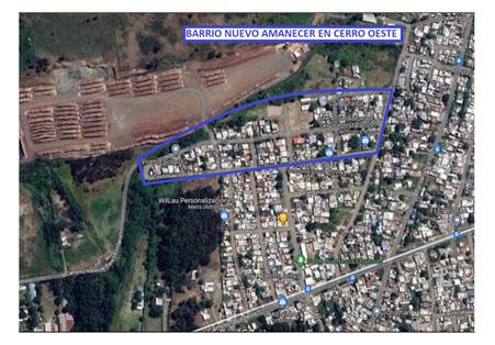 Ubicaci�n del barrio Nuevo Amanecer en la subzona Cerro Oeste (Zonal 17 &ndash; Municipio A)