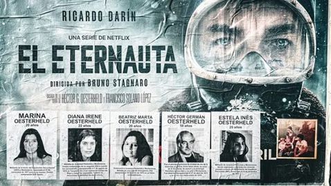 Intervenci�n de la asociaci�n H.I.J.O.S sobre la familia Oesterheld en los carteles de la serie El Eternauta en 2025