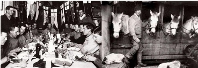 Vida de la expedición (Scott presidiendo la mesa)