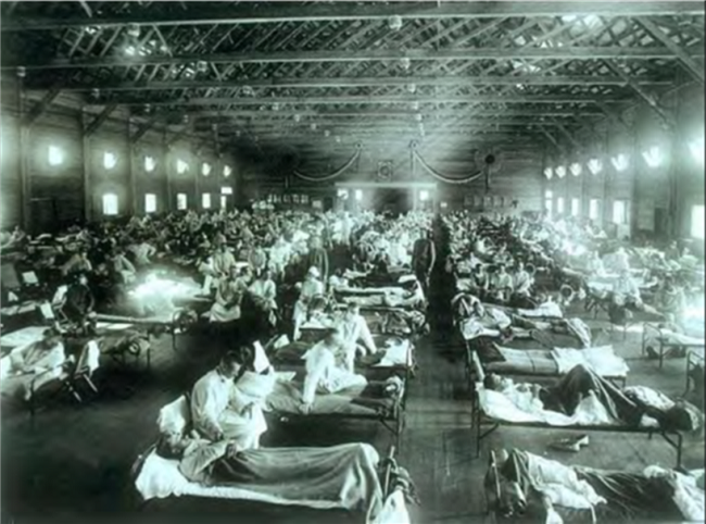 Hospital militar de emergencia durante la Gripe de 1918 en el Campamento de Funston (Kansas, Estados Unidos). Cortes&iacute;a del Museo Nacional de Salud y Medicina del Instituto de Patolog&iacute;as de las Fuerza Armadas en Washington D.C., Estados Unidos.