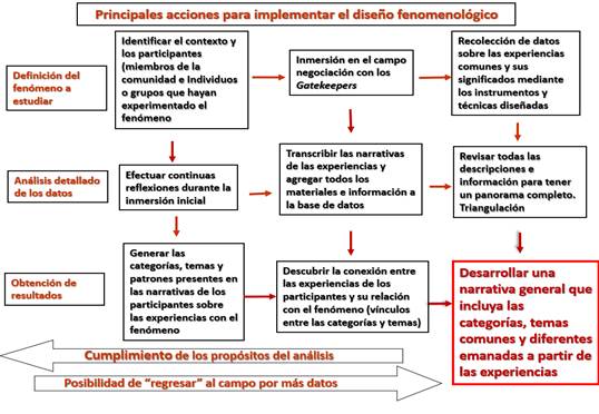 Principales acciones para implementar el dise�o fenomenol�gico emp�rico.