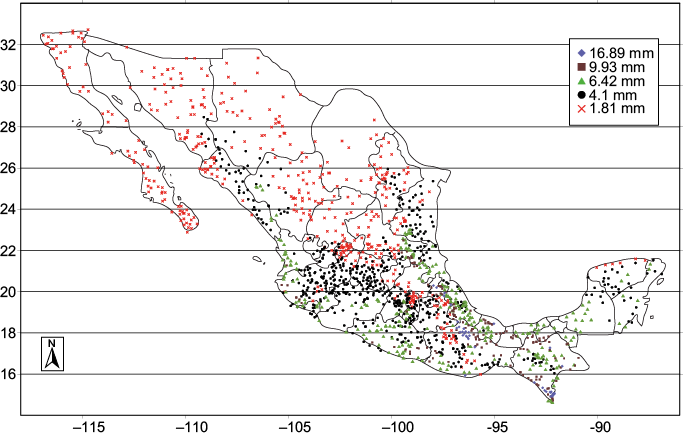 Distribution of climate stations and normal precipitation in the warm season
