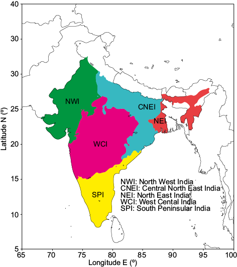 Five homogeneous regions (Partahsarathi et al., 1994) over which performance of the convection schemes are evaluated.