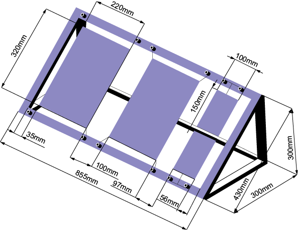 Wooden rack with two dry plate devices fixed used for the determination of the chloride deposition rate. It should be noted that devices are positioned with a 45&ordm; tilt.