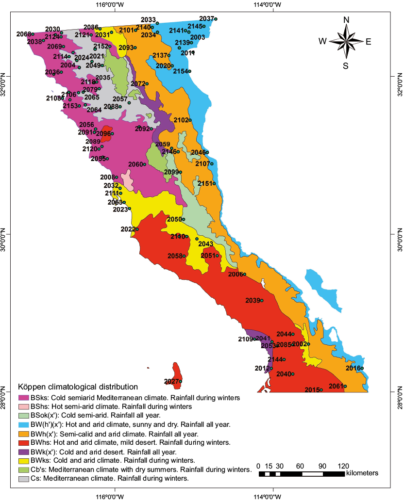 Climatological distribution of Baja California, Mexico, according to the K&ouml;ppen classification