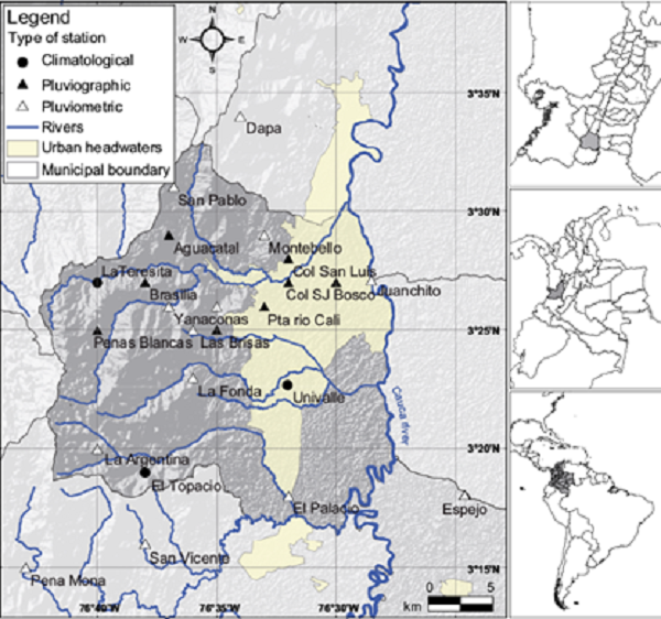 Locations of the municipality of Cali and the selected
stations.
