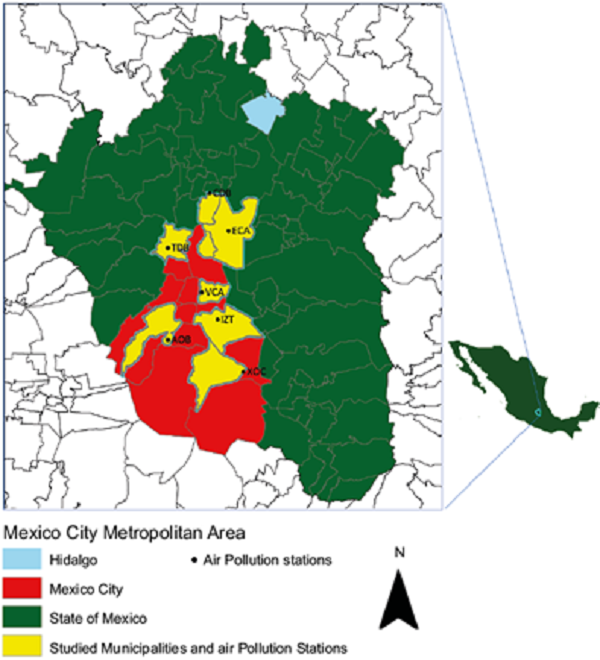 Air pollution stations in the Mexico City Metropolitan Area.