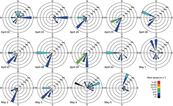 Wind roses during the sampling period.