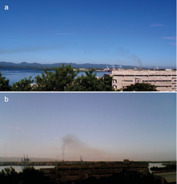 PWP plume observational pictures: (a) longitudinal section, (b)
								cross section.