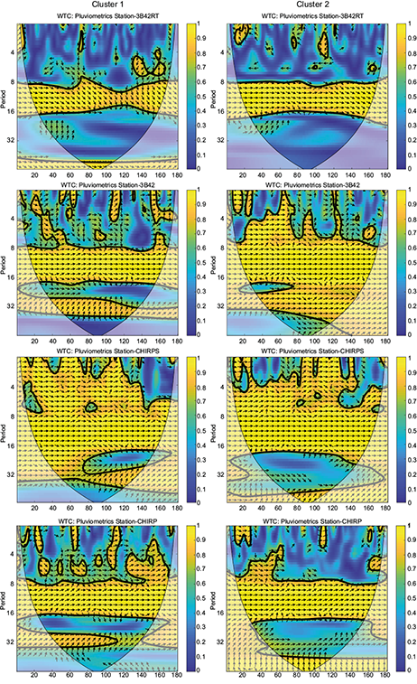 Wavelet transform coherence (WTC) analysis of clusters 1 and 2.