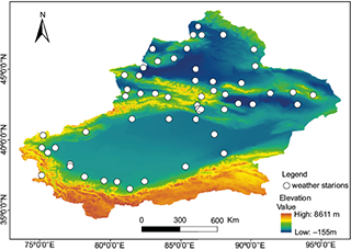 Distribution of meteorological stations in Xinjiang.