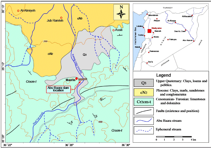 Simplified geological map of the study area showing the location of AbuBaara earth dam (modifiedafter Ponikarov, 1963).
