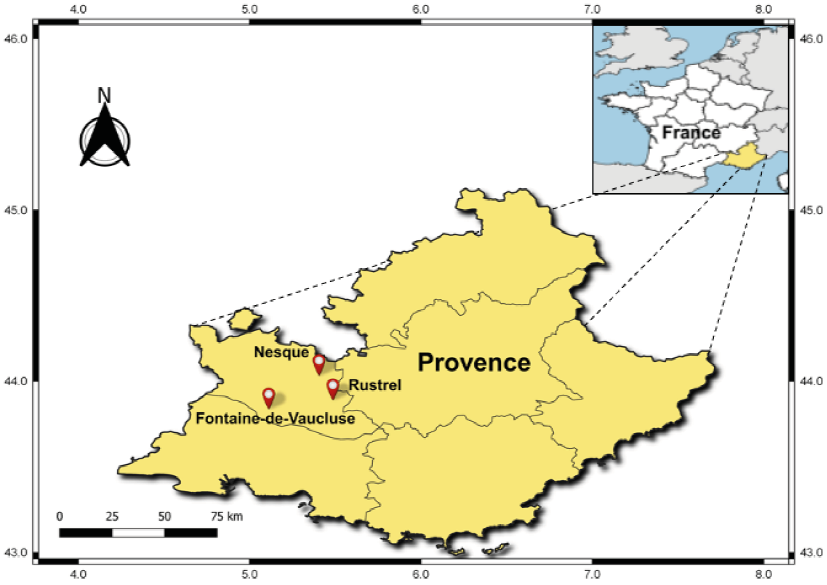 Location of carbonate sample data, Provence, southeastern France.