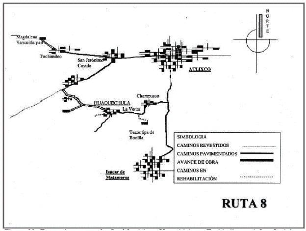 Evacuation routes for La Magdalena Yancuitlalpan, Tochimilco and
								San Jer&oacute;nimo Coyula with high risk in Puebla State, in which
								shelters are located at Iz&uacute;car de Matamoros, Puebla.