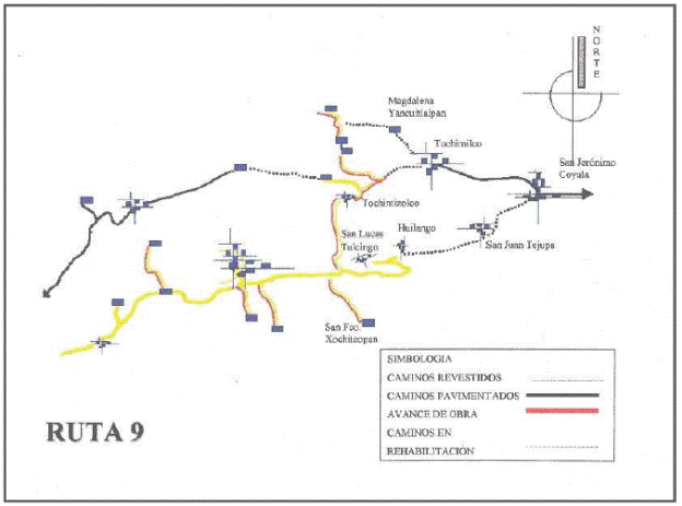 Evacuation route for Tochimizolco with high risk in Puebla State,
								in which the shelter is located at Tepexco, Puebla.