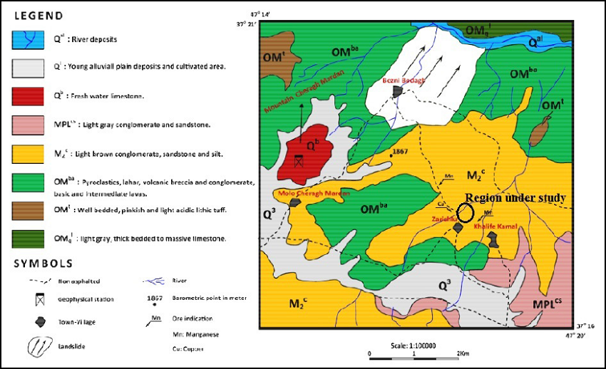 The geological map of the region under investigation