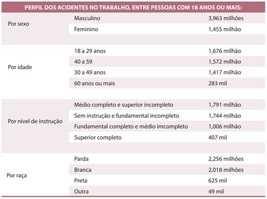 Perfil dos acidentados no trabalho, com 18 anos ou mais, ibge 2013