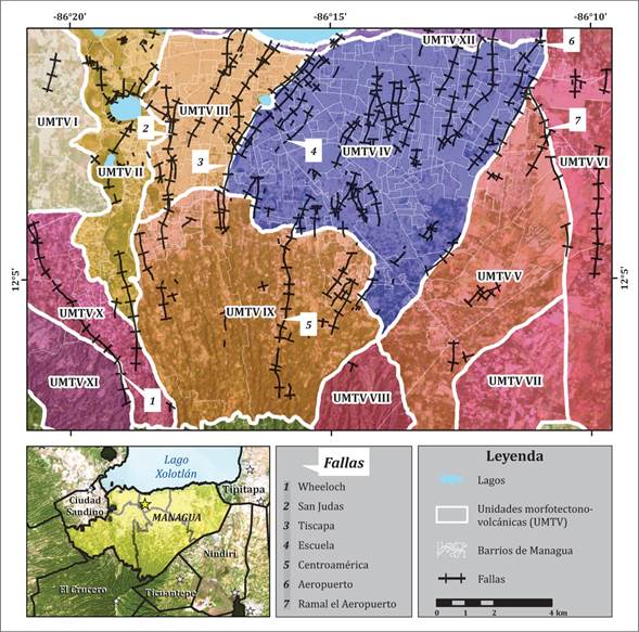  Mapa de zonas morfotectónico-volcánicas del municipio de Managua.  