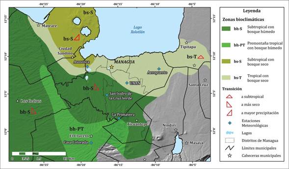  Zonas bioclimáticas de Managua (fuente: modificado de Castillo, 1992).  