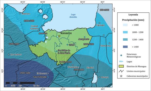  Mapa de precipitación media de Managua.  