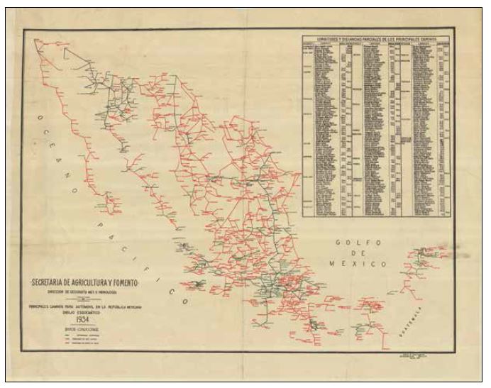 Mapa de los caminos para autom&oacute;vil de la Rep&uacute;blica Mexicana, 1934.