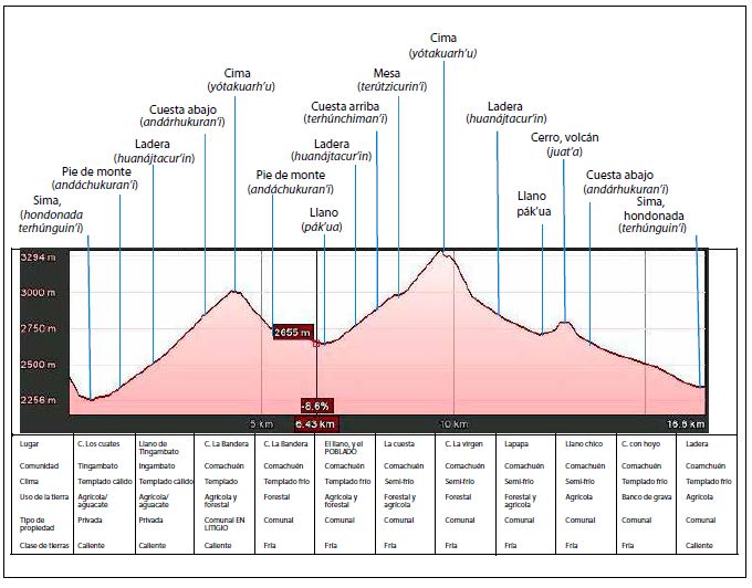 Perfil fisiogr&aacute;fico y principales unidades geomorfol&oacute;gicas
  identificadas en el conocimiento local de Comachu&eacute;n.   

 