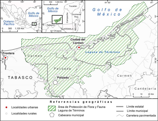 Localización del Área de Protección de Flora y Fauna Laguna de Términos.