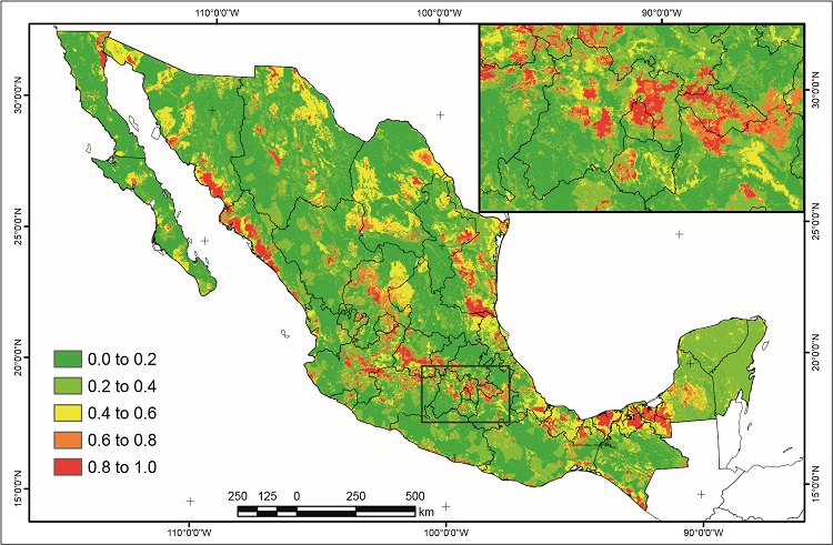 Vulnerability index to intense precipitation in 2010 (see text for details).