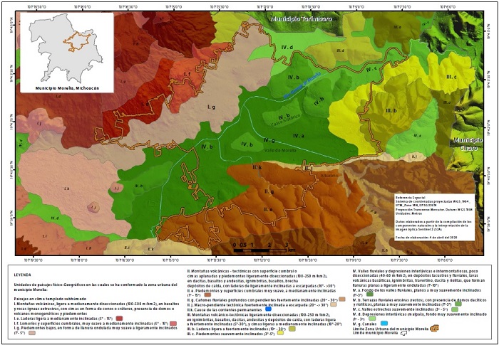 Mapa de paisajes físico-geográficos de la zona urbana de Morelia.