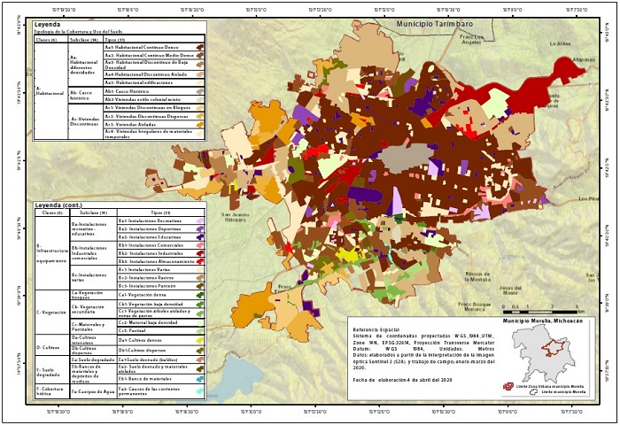 Mapa de cobertura terrestre y uso del suelo de la zona urbana del municipio Morelia.