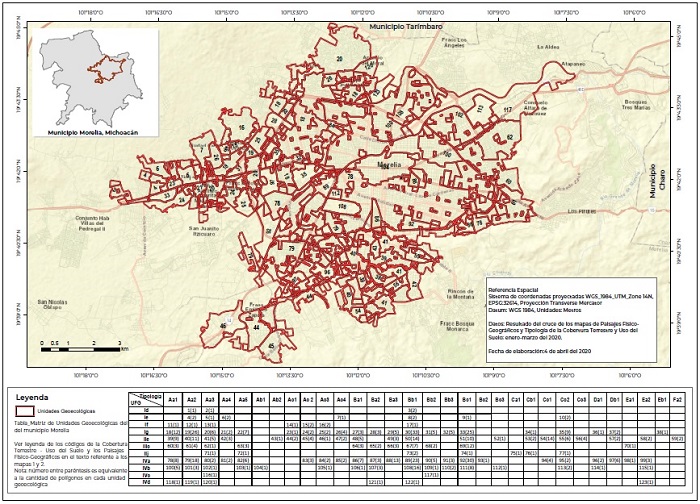 Mapa de unidades geoecológicas de la zona urbana del municipio Morelia.