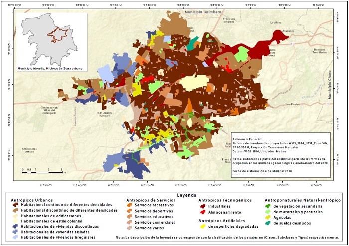 Mapa de los paisajes antropogénicos de la zona urbana de la ciudad de Morelia.