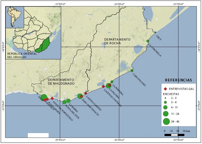 Área de estudio y localización de personas encuestadas y grupos entrevistados (GAL).